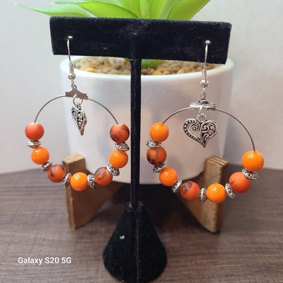 Handcrafted Orange Beads w/Spacers Dangle Drop‎ Earrings NEW Ladies Fashion - Picture 3 of 4